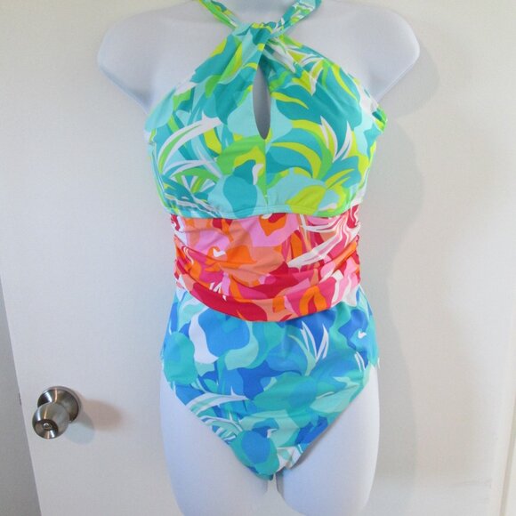 Bleu by Rod Beattie High Neck Cutout Detail Swimsuit NWT Sz 12 - Picture 3 of 9